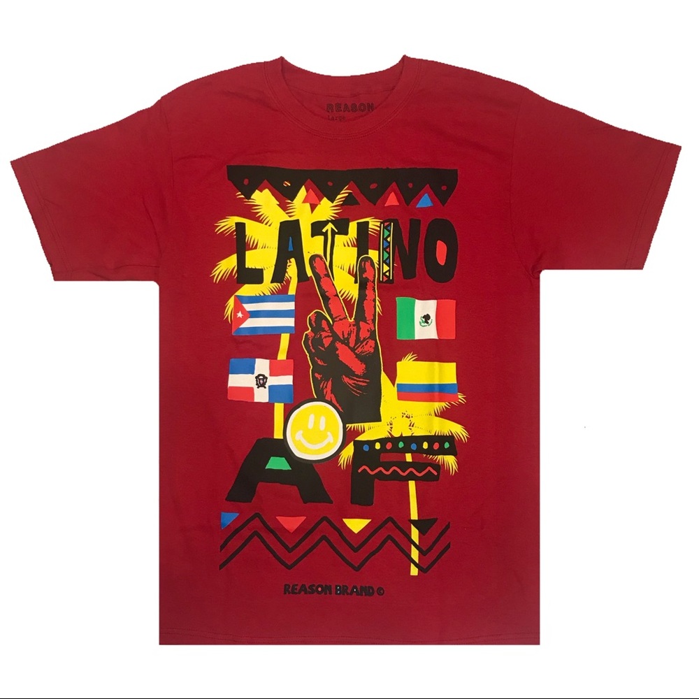 Men’s “Latino AF” tee. Sizes S, M, L, and XL.